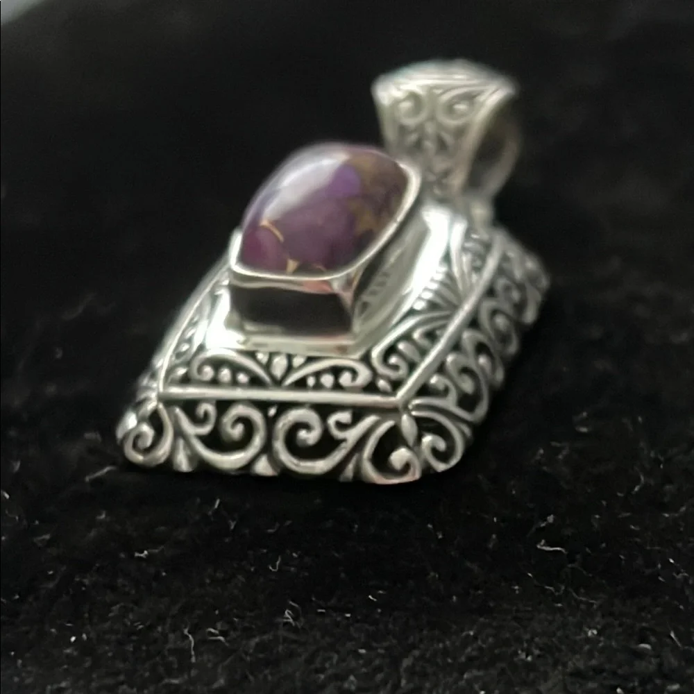 Sterling Silver scroll inlay with Mohave Turquoise pendant - Picture 4 of 5